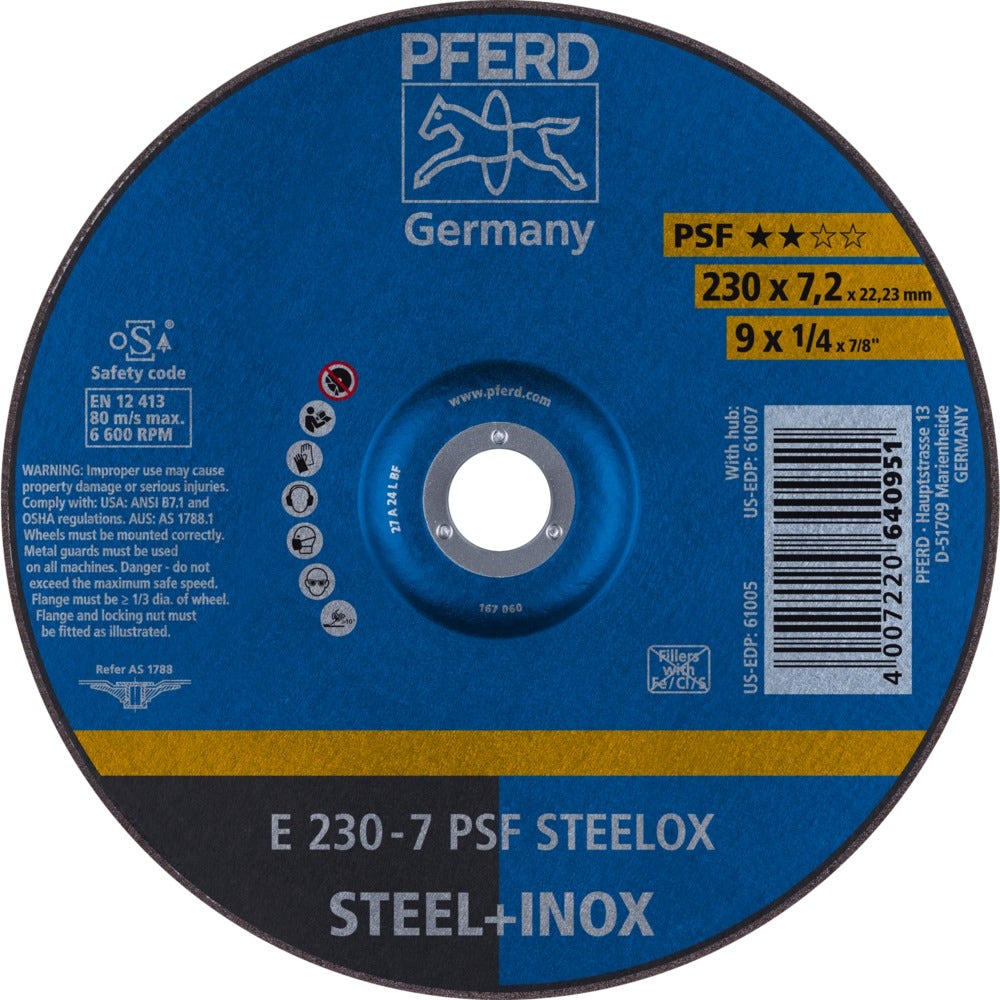  Disco Desbaste Pferd 9"x9,0mm PSF Inox